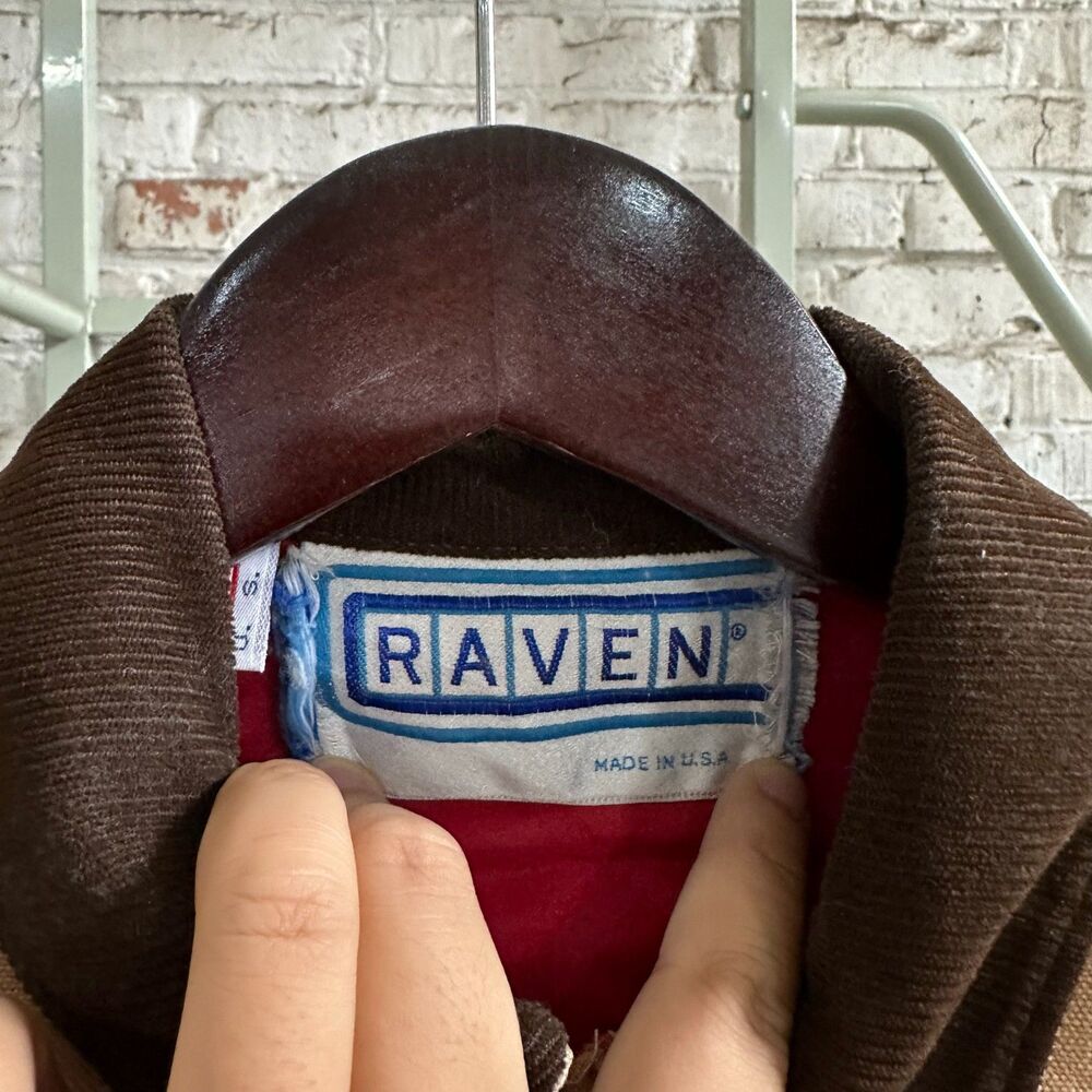 Raven USA Tan Zip Work Jacket Corduroy Collar Red Lining